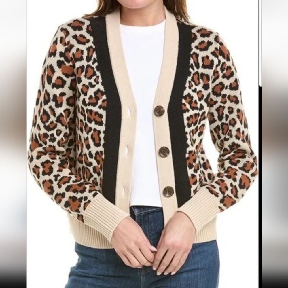 Cabi Nine Lives Leopard Print Button-Up Cardigan Sweater